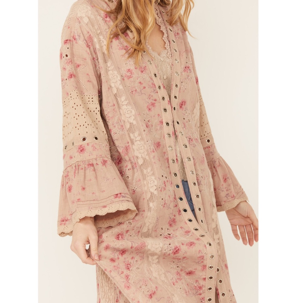 Free people On the road Duster Floral Eyelet Lace Trim boho cardigan SZ various - Picture 4 of 16